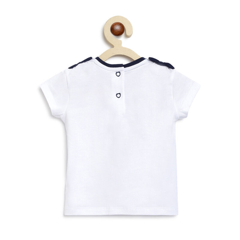 Girls White Printed Short Sleeve T-shirt image number null